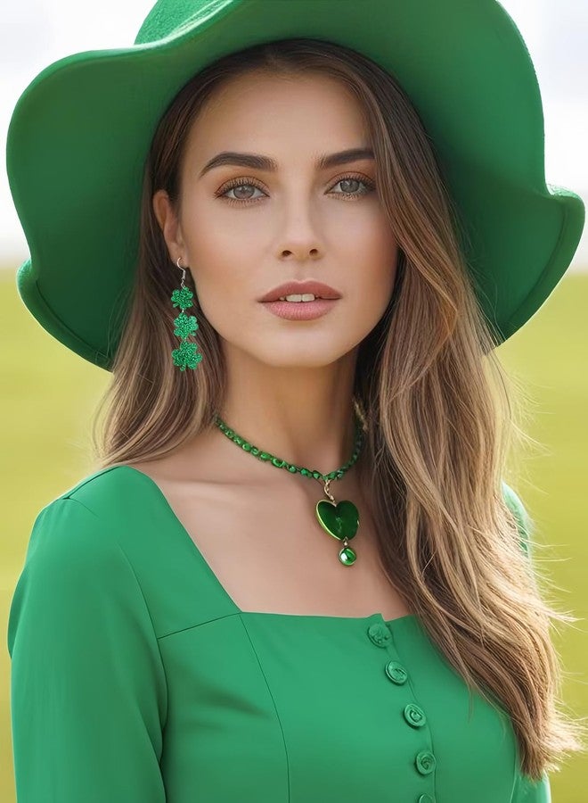 JSLOVFLO St Patricks Day Green Clover Earrings Shamrock Dangle Earrings for Women, St. Patrick's Day Accessories Good Luck Hoop Earrings - Image 3